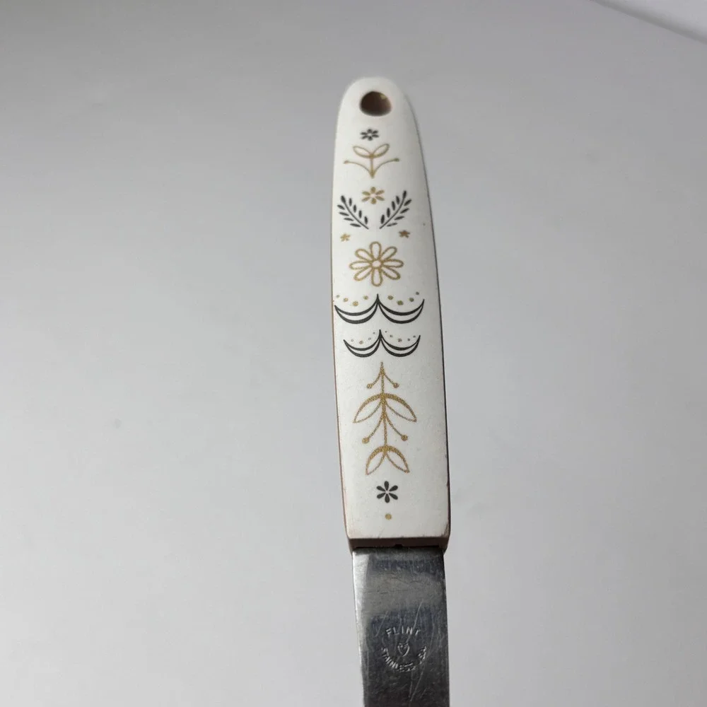 Vintage Ekco Flint Pie‎ Cake Server Stainless Steel Floral MCM Handle USA 11.5in